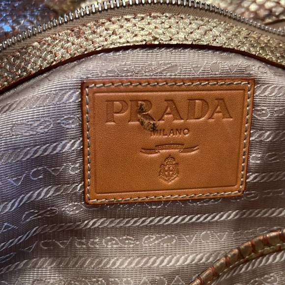 Prada Natural Woven and Metallic Snakeskin Trim Large Tote - Picture 8 of 16